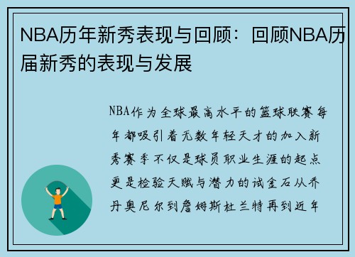 NBA历年新秀表现与回顾：回顾NBA历届新秀的表现与发展